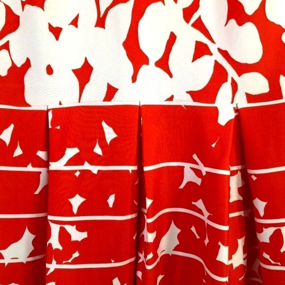 Studio One Red-Orange White Floral A-Line V-Neck Travel Dress 60s 70s Mod Sz 4 - Picture 11 of 14